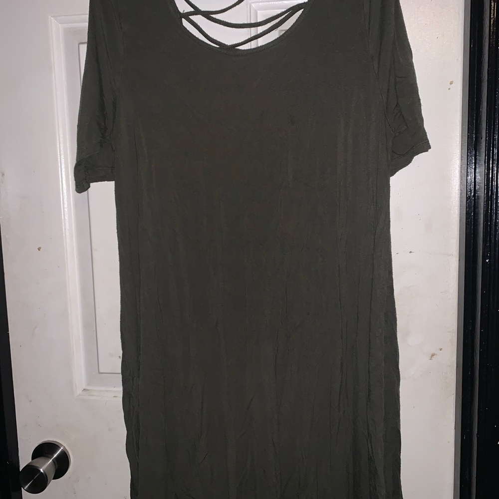 Dark green casual dress with strappy upper back